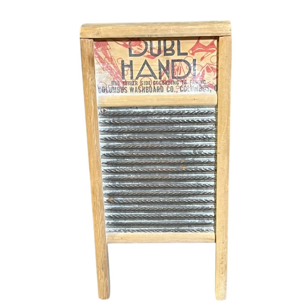 Vintage Columbus Washboard Co. DUBL HANDI Washboard 18"x8.5" Wood & Metal Ideal
